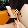 Estilo coreano Comércio Exterior estilo francês strass pontiagudo salto alto sapatos de camada única stiletto fechado dedo do pé lado vazio moda sandálias desejo Amazon