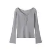 Toma real: Top de punto ligero y transparente con cuello en V y lazada, diseño estilo coreano para mujer, nueva camiseta básica otoño 2026 19689