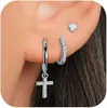 Amazon Latón Electrochapado en Oro Real Moda Transfronteriza Europea y Americana Colgante de Cruz de Circonita Pendientes para Mujer Juego de Tres Piezas