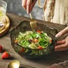 Bol de Cristal Transparente Japonés para el Hogar Espesor Grueso Tamaño Grande Bol para Frutas Bol para Ensalada de Verduras Bol de Cocina