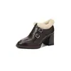 Sapatos de Couro Pequenos Peludos de Pele de Ovelha Camada Superior Estilo Francês Retrô 2025 Inverno Espessos de Salto Alto Couro Genuíno Boca Profunda Peles Espessadas Sapatos Individuais para Mulheres