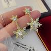Nuevos Aretes de Copo de Nieve Doble de Diamantes Completos con Atmósfera de Otoño e Invierno para Mujer Aretes de Diamantes de Estrella de Seis Puntas Aretes Elegantes de Nicho Aretes