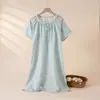 Bata de Noche de Verano 100% Algodón Puro Gasa Clase A para Mujer Manga Corta Longitud Media Delgada Transpirable Cómoda Vestido para Casa