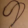 Colar Pingente Flor de Lótus de Elo Duplo Tecido à Mão para Homens e Mulheres, Cordão de Colar Ajustável, Cordão Café Preto, Pingente de Jade Multicolorido com Cordão