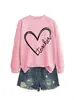 Amazon eBay Tienda Independiente Sudadera Casual Cómoda Versátil para Mujer Patrón de Corazón de Maestra Otoño Invierno Cuello Redondo Manga Larga