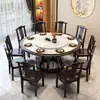 Nuevo Juego de Mesa y Sillas de Comedor de Madera Maciza Estilo Chino con Pizarra Incrustada, Borde Decorativo y Plato Giratorio para Uso en Hogar, Restaurante y Hotel