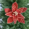 Nuevo Rojo Vino Navidad Terciopelo Rojo Flor de Navidad Color Champaña Lentejuela Flor Artificial Guirnalda Árbol de Navidad Accesorios DIY
