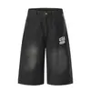 Pantalones de Pierna Ancha de Mezclilla Retro Americano para Hombres y Mujeres Verano Nuevo Cintura Alta Sueltos Adelgazantes Cortos Pantalones Lavados Desgastados