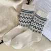 Meias Zhuji, Meias Femininas de Cano Médio Estilo Vintage Fair Isle, Meias Largas Grossas Quentes para Outono e Inverno, Meias Longas, Versáteis