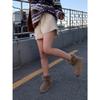 Shorts Chic de Piel Sintética de Cordero Estilo Corea del Sur para Mujer Moda Otoño e Invierno con Cordón, Cierre de Cordones, Elásticos, Cintura Alta, Felpa
