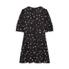 Estilo europeu e americano transfronteiriço verão novo moda feminina versátil para o dia a dia gola V estampada vestido curto