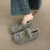 Sapatos Rasos de Pelo Estilo Fada para Mulheres, Novo Modelo Outono e Inverno 2026, Laço, Forrados com Lã, Moccasins Quentes, Sapatos de Algodão, Sapatos de Calçar