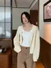 Cardigan Tricotado Yinhe "Milk Cloud Waffle", Suéter com Capuz de Corte Relaxado, Malha Waffle, Estilo Coreano