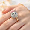 Anillo de Gato para Mujer, Diseño de Boina Incrustada con Diamantes de Lujo Ligero, Joyería de Anillo de Gama Alta de Nicho, Anillo de Zirconia Transfronterizo