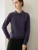 Novo Suéter 100% Caxemira Pura Outono/Inverno para Mulheres, Camisa Base Tricotada com Gola Polo, Suéter Clássico de Gola Reversível, Blusa de Manga Longa