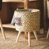 Soporte de Piso para Flores, Cesta de Flores Tejida de Paja, Maceta Tejida de Ratán, Maceta Pastoral para Sala de Estar Balcón, Decoración de Plantas Verdes Bonsái