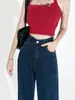 Calça Jeans Wide Leg de Cintura Alta para Mulheres, Azul Escuro, Novo Estilo Primavera e Outono 2024, Modelagem Solta, Emagrecimento, Petite, Calça Reta de Comprimento Total