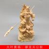 Escultura de Buxo em Formato de Folha Grande de Guan Gong com um Dragão, Ornamento de Mesa Artesanal