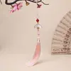 10cm borla de leque branca estilo antigo Hanfu pingente de leque yajin DIY novo pingente de bolsa estilo étnico chinês pingente de carro borla