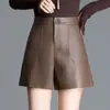 2026 Nuevos Shorts de Cuero para Mujer Otoño/Invierno, de Línea A, Cintura Alta, Adelgazantes, Versátiles, Casuales, tipo Bermudas para Mujer, Adecuados para Usar al Aire Libre