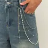Cadena de Pantalones Multifuncional con Borla de Estrella de Cinco Puntas Hip-Hop Transfronteriza Europea y Americana, Joyería de Cintura Multicapa Estilo Ins Personalizada con Perlas de Imitación