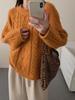 Suéter estilo preguiçoso retrô enrolado laranja torcido feminino outono e inverno novo suéter solto grosso e grosso top moderno