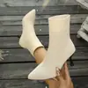 Botas de moda de punto con punta fina y tacón alto, colección otoño 2026, corte ajustado, estilo europeo y americano, disponibles en tallas grandes, botines elásticos para mujer
