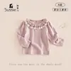 Camiseta de manga comprida para meninas, nova coleção de outono 2026, top de manga comprida para crianças, gola redonda, camiseta de manga comprida versátil para bebês meninas