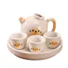 Mini juego de té de kung fu de gatito de dibujos animados de cara redonda, divertido juguete de juego de simulación, exquisito adorno de decoración de escritorio