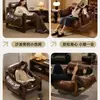 Sofá Perezoso Individual Sala de Estar Italiano Retro Ocio Diseñador Lujo Ligero Madera Maciza Jersey Sofá Silla Reclinable
