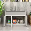 Fregadero de Lavandería de Piedra de Cuarzo para Exteriores con Gabinete Integrado Fregadero de Balcón Lavabo Lavadero Exterior para Patio Gabinete