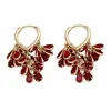 Aretes de Borla con Hoja de Cristal, Aretes de Corazón Rojo de Alta Gama y Exquisitos, Lujo Accesible, Aretes de Moda y de Nicho