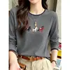 Camiseta de algodão puro de manga longa estilo novo 2026, falsa de duas peças para mulheres, moda ins versátil, top base branco que rejuvenesce para o outono