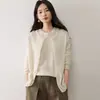 Nuevo conjunto de dos piezas de punto de cachemira 2026 con cuello redondo + color liso suave y cómodo, ajuste holgado, botones, manga larga