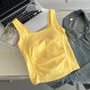 Primavera y Verano Hermoso Espalda Hueca Sexy Delgado Top de Tirantes con Almohadilla en el Pecho Ropa Interior de Una Pieza Chaleco Interior sin Tirantes de Algodón Puro para Mujer
