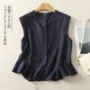 Elegante Blusa con Dobladillo Fruncido para Mujer, Estilo Dulce Casual de Verano, Top sin Mangas Súper Elegante, Delgado Estilo Vintage