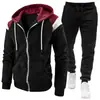 Comercio exterior transfronterizo nuevo conjunto de sudadera deportiva casual con cremallera de moda color block para hombre europeo y americano