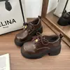 Mocasines de suela gruesa estilo británico para mujer, nuevos zapatos de cuero con cordones vintage otoño 2026 para estudiantes para combinar con faldas