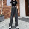 Jeans Ajustável Feminino Verão 2022 Novo Design Sense Cintura Alta Reta Solto Emagrecimento Perna Larga Calças de Chão