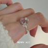 Anillo de Corazón Rosa con Circonita Estilo Coreano para Mujer, Anillo Abierto de Corazón de Melocotón Dulce y de Moda, Anillo de Dedo Índice Moderno