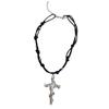 Collar con Colgante de Cruz Enrollada de Plata Estilo Gótico Diablo Sentido de Diseño Nicho Cadena de Correa de Cuero Negro