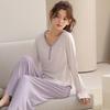 Pijama para Mujer, Suave y Transpirable, Costilla de Rayón, Estilo Primavera y Otoño, Manga Larga, Corte Holgado, Se Puede Usar Afuera, Ropa para el Hogar, Conjunto Dulce para Mujer