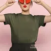 2025 Camiseta Casual de Manga Corta para Mujer Color Puro Talla Europea Versión Lisa Top Regular Camiseta Color Puro Algodón Exportación