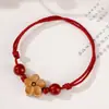 Livro Vermelho Pequeno Flor de Pessegueiro Cinnabar Cordão de Mão Pulseira de Corda Vermelha Madeira de Pessegueiro Pulseira Trançada da Sorte Feminina Novo Estilo Nacional Pulseira Versátil
