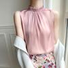 Camisola de seda para mujer, cuello colgante interior, prenda exterior de verano, camisa básica sin mangas de satén, diseño Sense Ins Trendy
