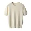 Suéter de manga corta 100% lana pura para otoño e invierno, camisa de cachemira de cuello redondo, tejido de punto de manga corta para hombre, camiseta casual fina de manga tres cuartos