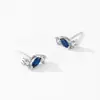 Brincos Elegantes de Prata Esterlina 925 com Design Curvo Azul Safira para Mulheres, Brincos de Design de Nicho Geométrico de Luxo Leve