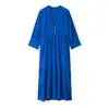 Vestido de Verano para Mujer Estilo Europeo y Americano 2026 Azul Cuello en V Largo Medio 26344 Color de la Foto Mezcla de Fibra Sintética Patchwork