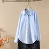 Roupas de Verão 2025 Cor Lisa Algodão Lavado Cor Algodão Doce Cardigã Feminino Camisa de Manga Longa Tops Atacado