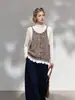 Camisola de punto de encaje estilo coreano para mujer, principios de otoño, cuello redondo, botones de madera, top corto sin mangas en capas
